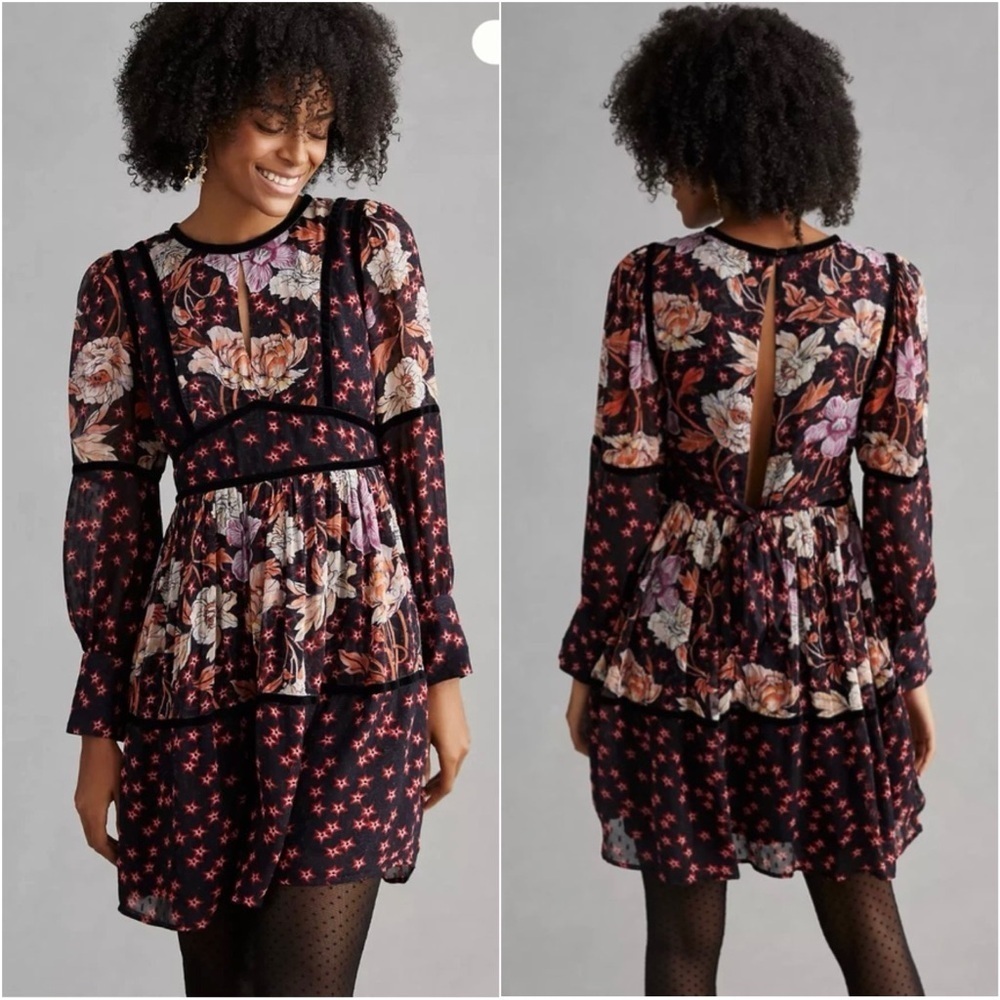 Anthropologie x Temperley London Dress Mixed-Print Tiered Mini Sz 4 NWT New